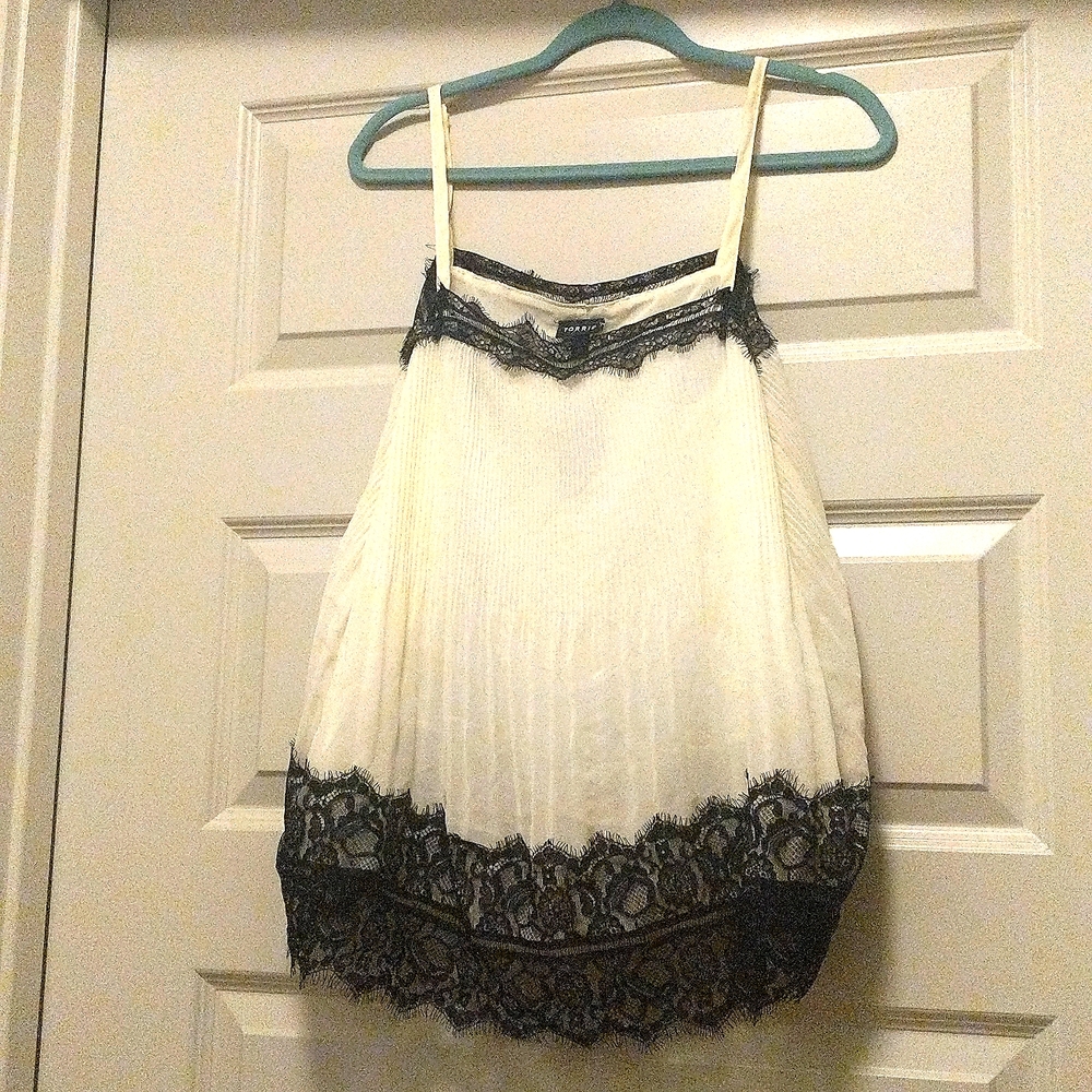 New, Torrid Lace and Chiffon Blouse, Size 12, Cream with Black Trim